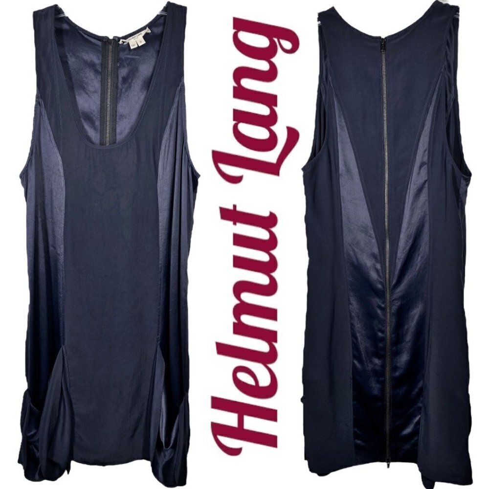 HELMUT LANG Wrinkled Satin Black‎ Drop Pocket Mini Tank Party Dress, Size 2